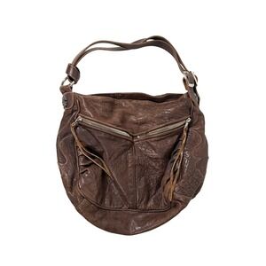 Tylie Malibu Genuine Leather Handbag Bag Brown Distressed Hobo Boho Western